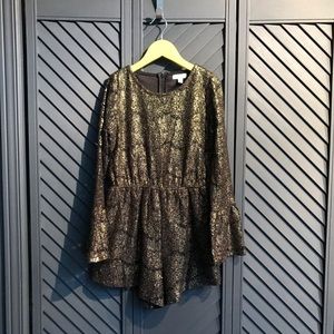 EUC metallic lace long sleeve romper by Love Fire